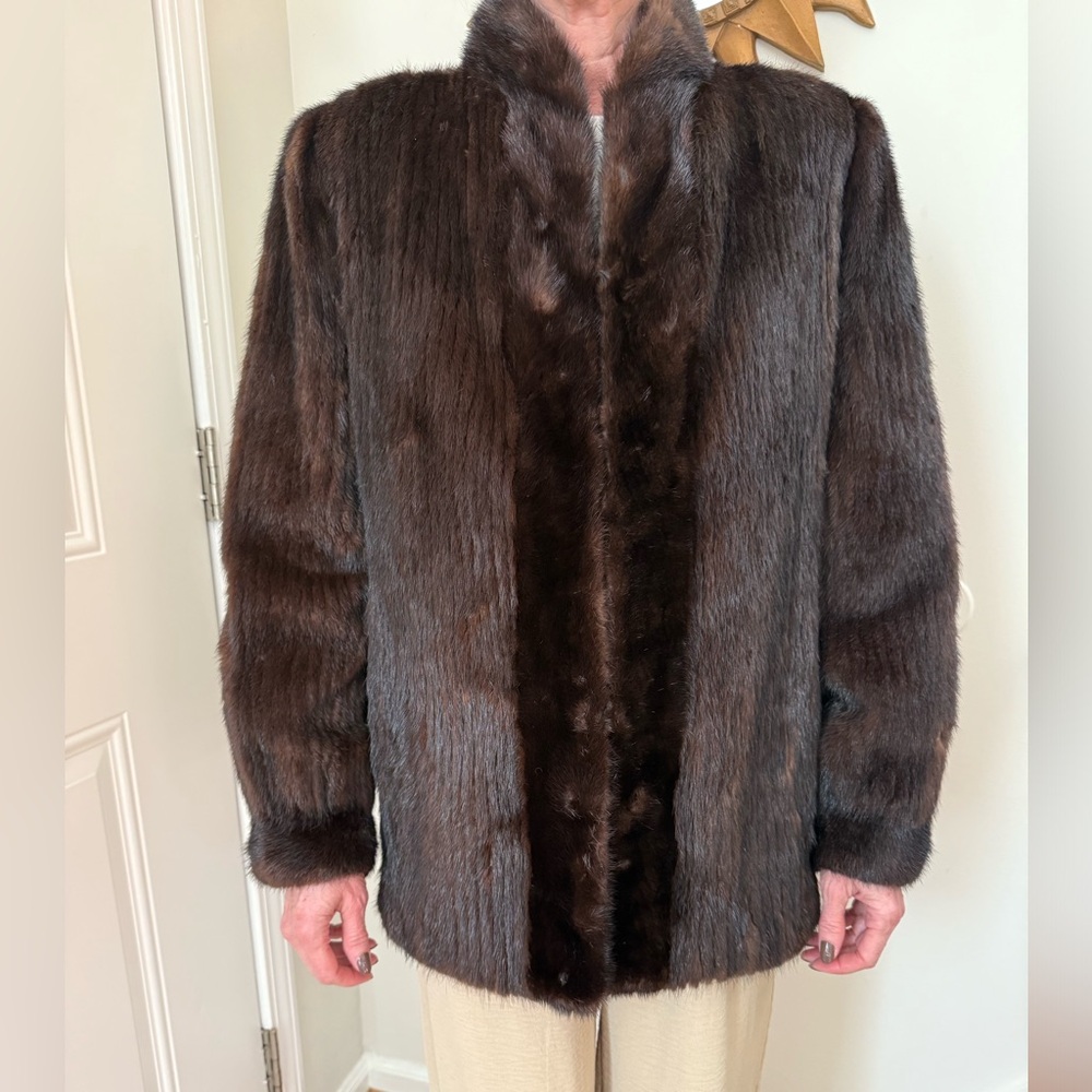 Corded Mink Coat Vintage w Tuxedo Collar SMALL